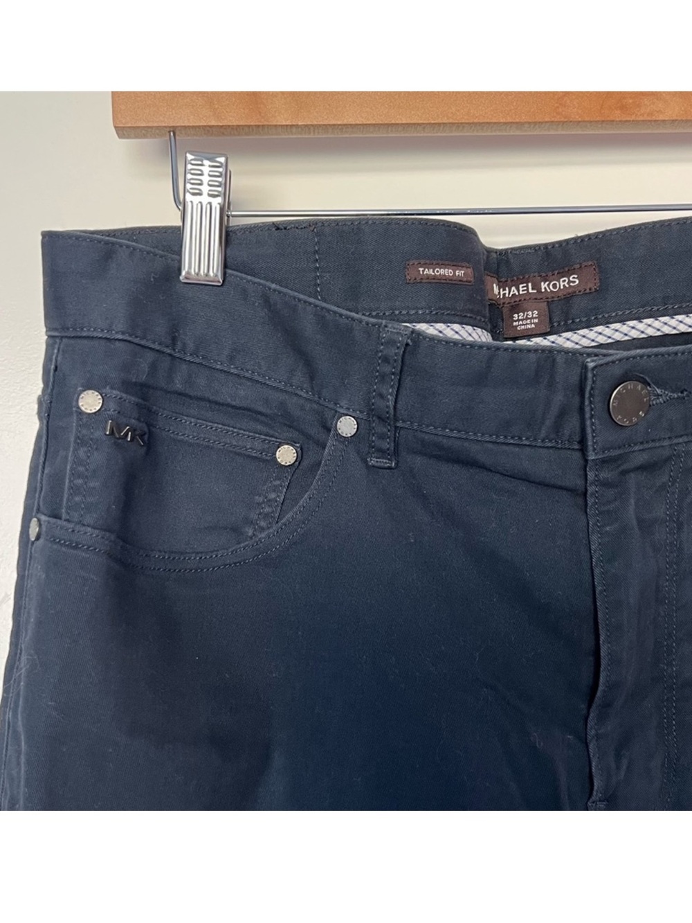 Michael Kors Parker Tailored Fit Stretch Navy Blue Pants Mens Chinos 32x32